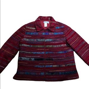 Red Fully Embroidered Rn 98516 Coldwater Creek Jacket
